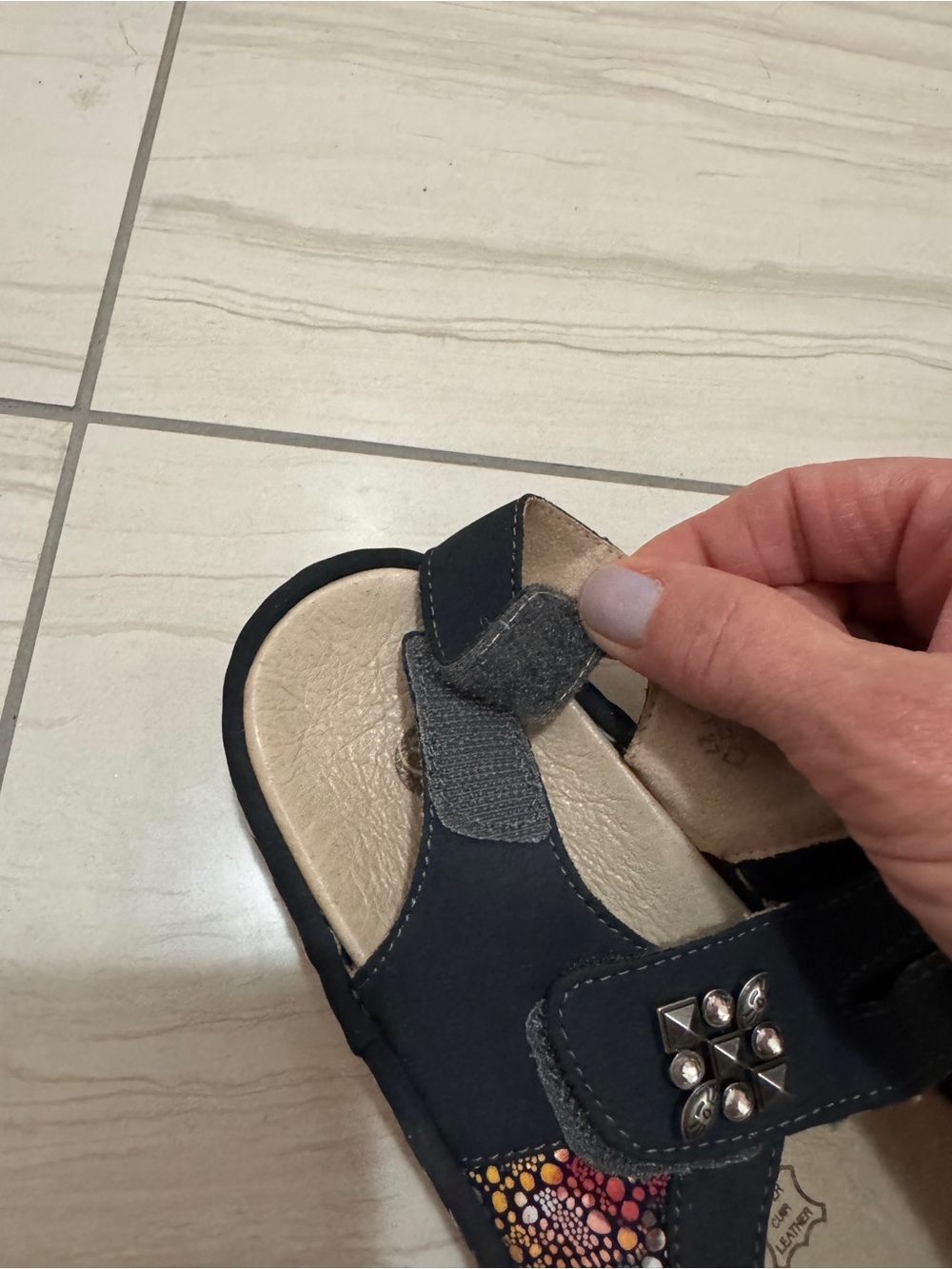 Remonte Navy Blue Sandals with Multicolor Accent Adjustable Velcro Straps Sz 38 - Picture 8 of 9